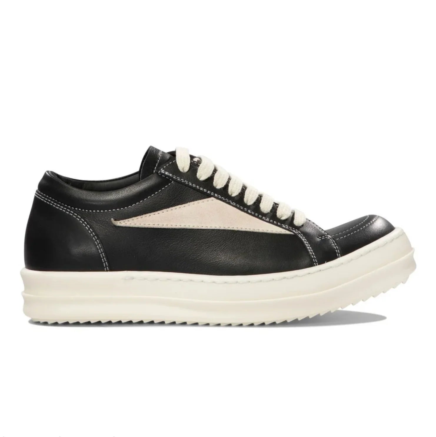 RICK OWEN LEATHER VINTAGE LOW-TOP SNEAKERS - BLACK